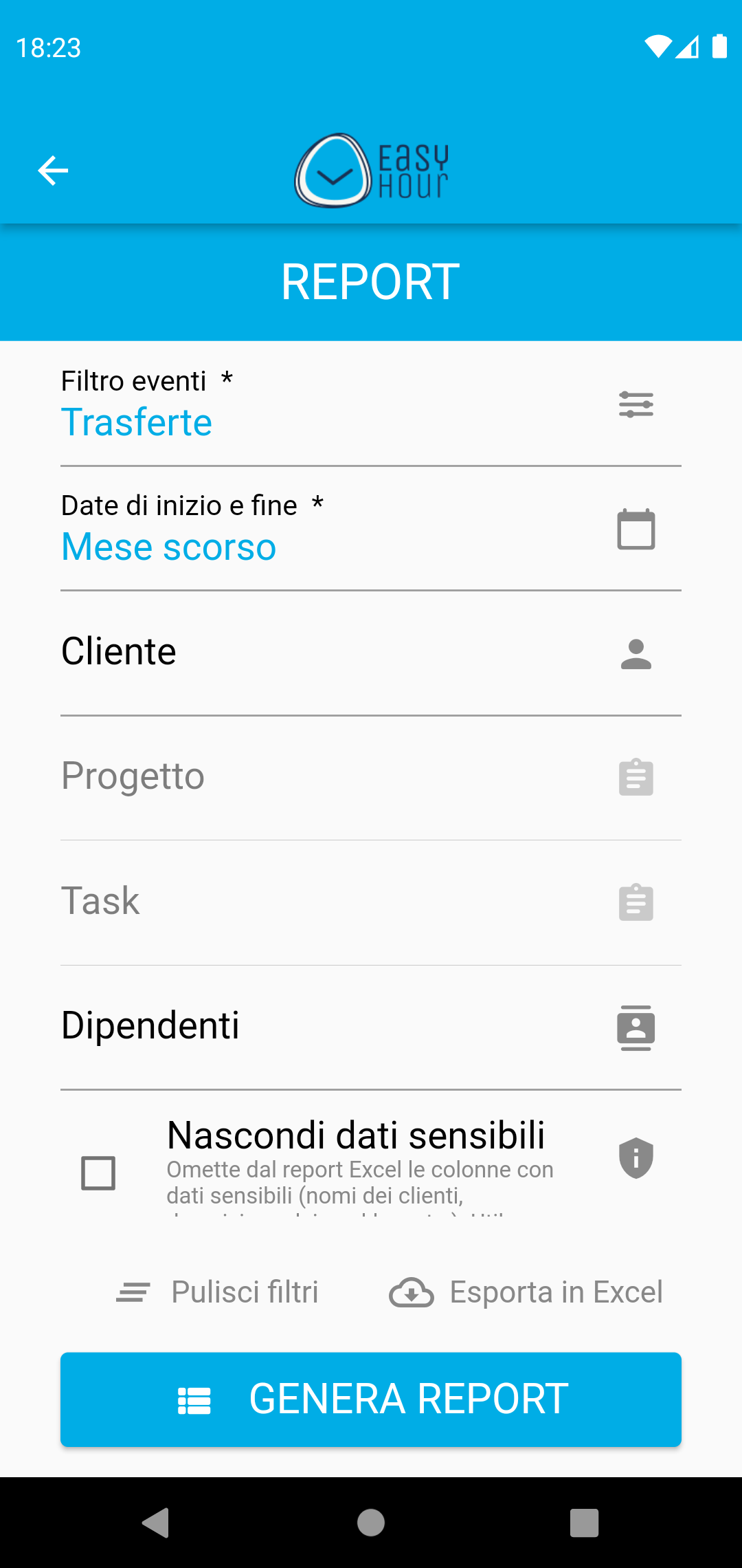 I manager possono generare i report con le trasferte e le spese effettuate report-trasferte
